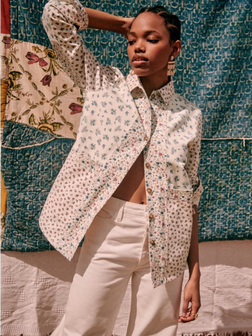 Sezane Will Jacket Floral Patchwork Print Size XL